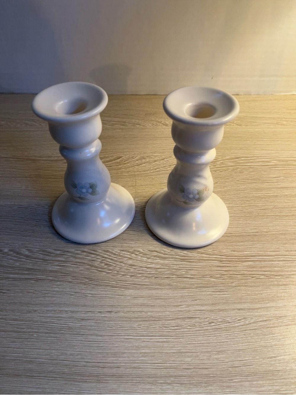 Vintage Pfaltzgraff Floral Ceramic Candlestick Holders Pair 5” White Blue Pink